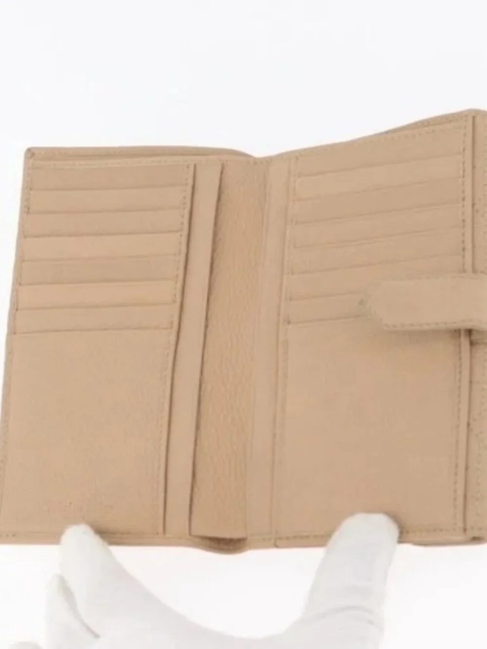 Christian Dior Bifold Wallet Leather Beige Silver Auth 181514